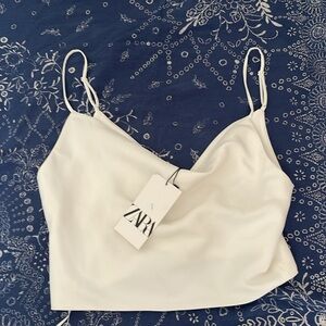 Zara white cropped skinny strap top